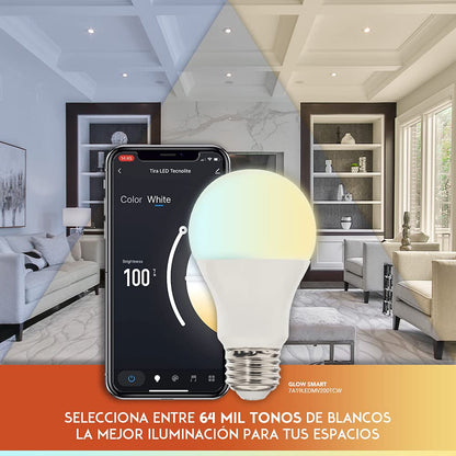 Tecnolite Connect - Paquete 3 Focos Inteligentes Luz Blanca WiFi y Bluetooth, Comp. Alexa, App Connect, Glow Smart, Iluminación blanca, cálida, fría, Iluminación Interior