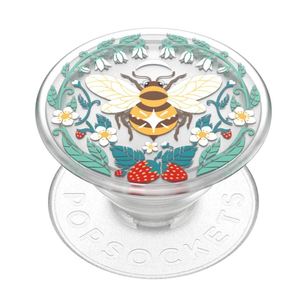PopSockets Agarre para teléfono a Base de Plantas con Soporte expandible, PopSockets ecológicos para teléfono, Abeja translúcida Boho