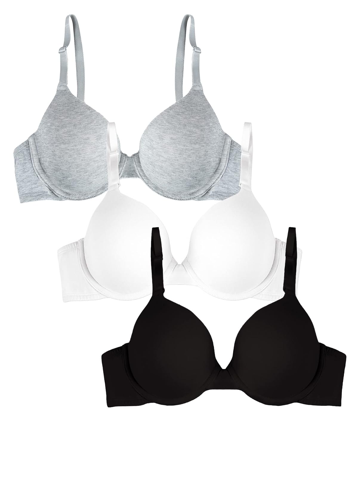 Fruit of the Loom Brasier de Algodón con Varilla para Mujer - Negro - Blanco - Gris (Black - White - Grey Heather) - 36B