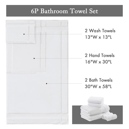 Madison Park - Juego de Toallas de baño Turco, 100% algodón, 600 g/m², de Lujo, Gruesas, Suaves, absorbentes, para baño, Ducha, Manos, Cara, Varios tamaños, Blanco, 6 Piezas