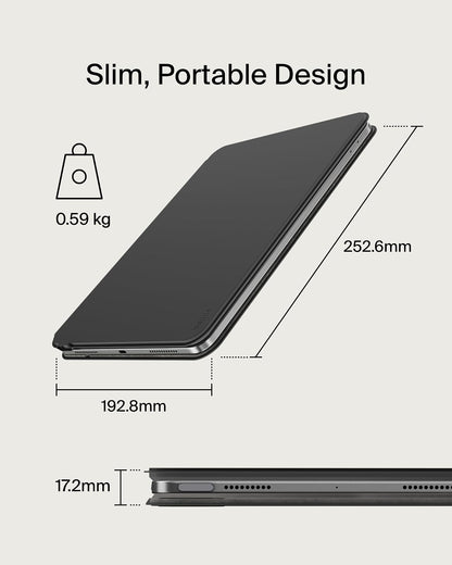 Belkin Pro - Funda para teclado con soporte magnético, teclado Bluetooth retroiluminado, controles multigestos, compatibilidad magnética de almacenamiento de Apple Pencil y teclas multimedia para iPad