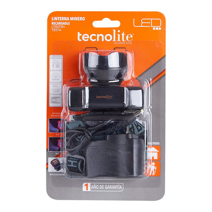 Tecnolite - Linterna Led Recargable para Cabeza, Con Baterías, Luz Led, En Color Negro 8 hrs de Uso, 80 Lumens, 60 m. de Distancia, 1 W, 5 VCD, Luz de Día 6 5000 k, Aplicación Portátil
