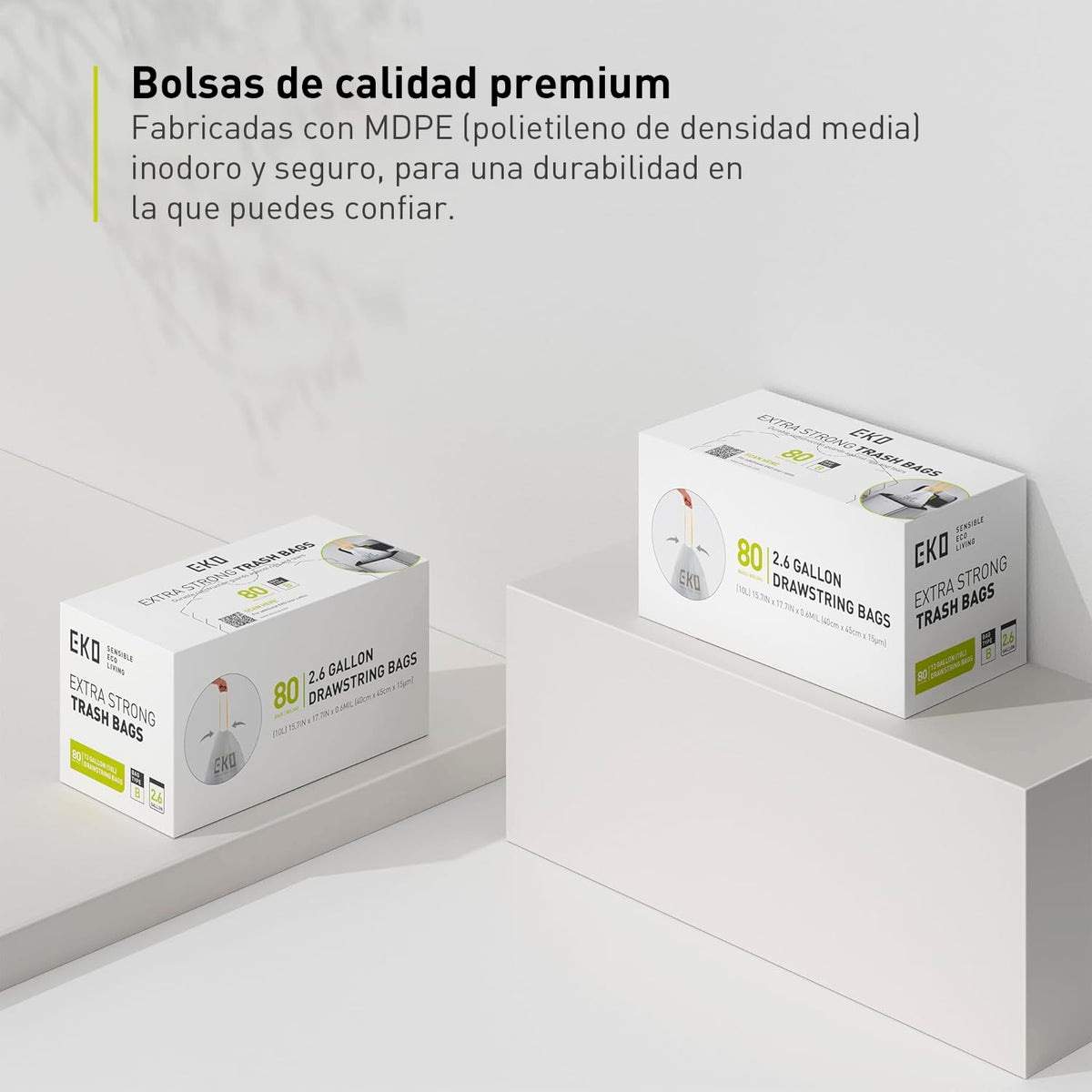 EKO Bolsas de Basura extrafuertes con cordón Tamaño B. 7-10 Litros. 80 unidades