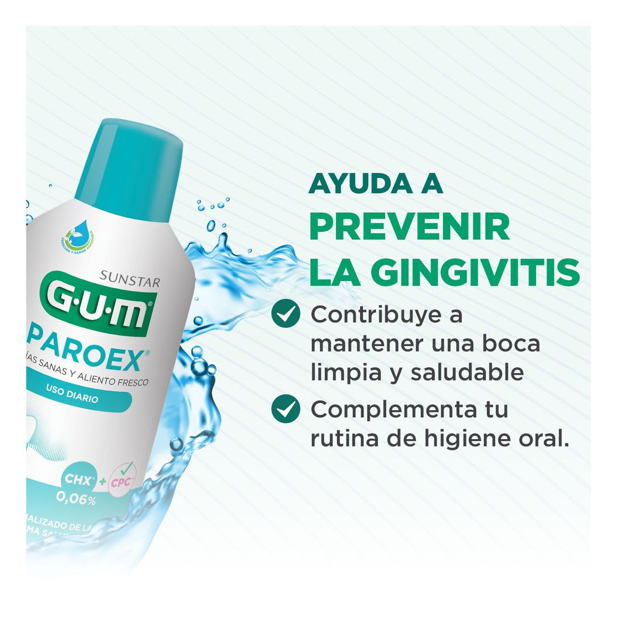 GUM - Enjuague Bucal Paroex Uso Diario con Clorhexidina y Fórmula Sin Alcohol - Cuidado Continuo de Encías y Frescura Duradera - 500 ml