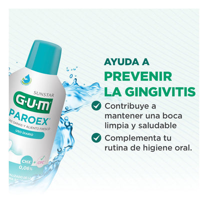 GUM - Enjuague Bucal Paroex Uso Diario con Clorhexidina y Fórmula Sin Alcohol - Cuidado Continuo de Encías y Frescura Duradera - 500 ml