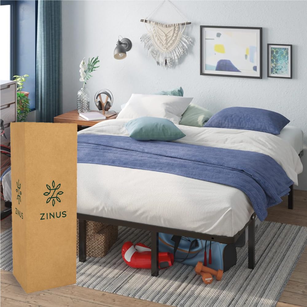 Zinus Euro Smart | Base de Cama Matrimonial de Metal con Espacio de Almacenamiento | Fácil de Armar y con 5 años de Garantía