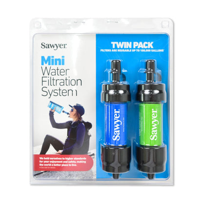 Sawyer Products SP2101 MINI Water Filtration System, 2-Pack, Blue and Green