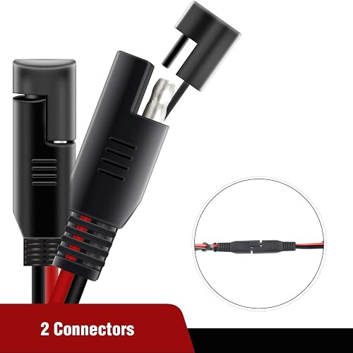 Nilight 50037R - Cable de extensión CC de 12 pies, 16 AWG, arnés de Cables de 2 Pines con Conector SAE de conexión y desconexión rápida de 12 V-24 V con Tapa Antipolvo, 2 años de garantía
