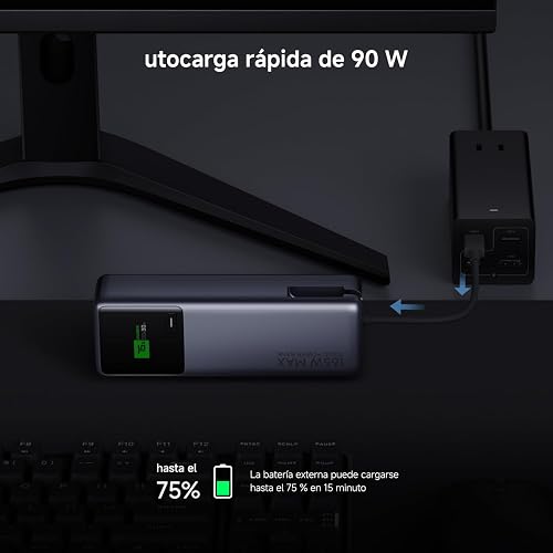 XIAOMI PowerBank 10000mAh 165W, Carga rápida, Gris | USB-C Integrado + USB-C, Cargador Portátil, Pantalla Inteligente TFT, 9Capas de Seguridad, Control de temperatura inteligente