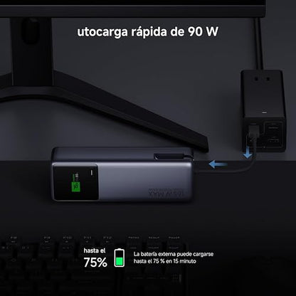 XIAOMI PowerBank 10000mAh 165W, Carga rápida, Gris | USB-C Integrado + USB-C, Cargador Portátil, Pantalla Inteligente TFT, 9Capas de Seguridad, Control de temperatura inteligente