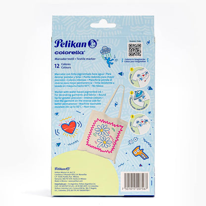 Pelikan Plumón Colorella Textil con 12 Piezas. Ideal para pintar sobre telas. No mancha.