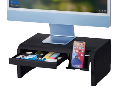 Bostitch Konnect Elevador Ajustable para Monitor con Cajón y Soporte para Celular - Negro - - Soporte para portátil de lujo