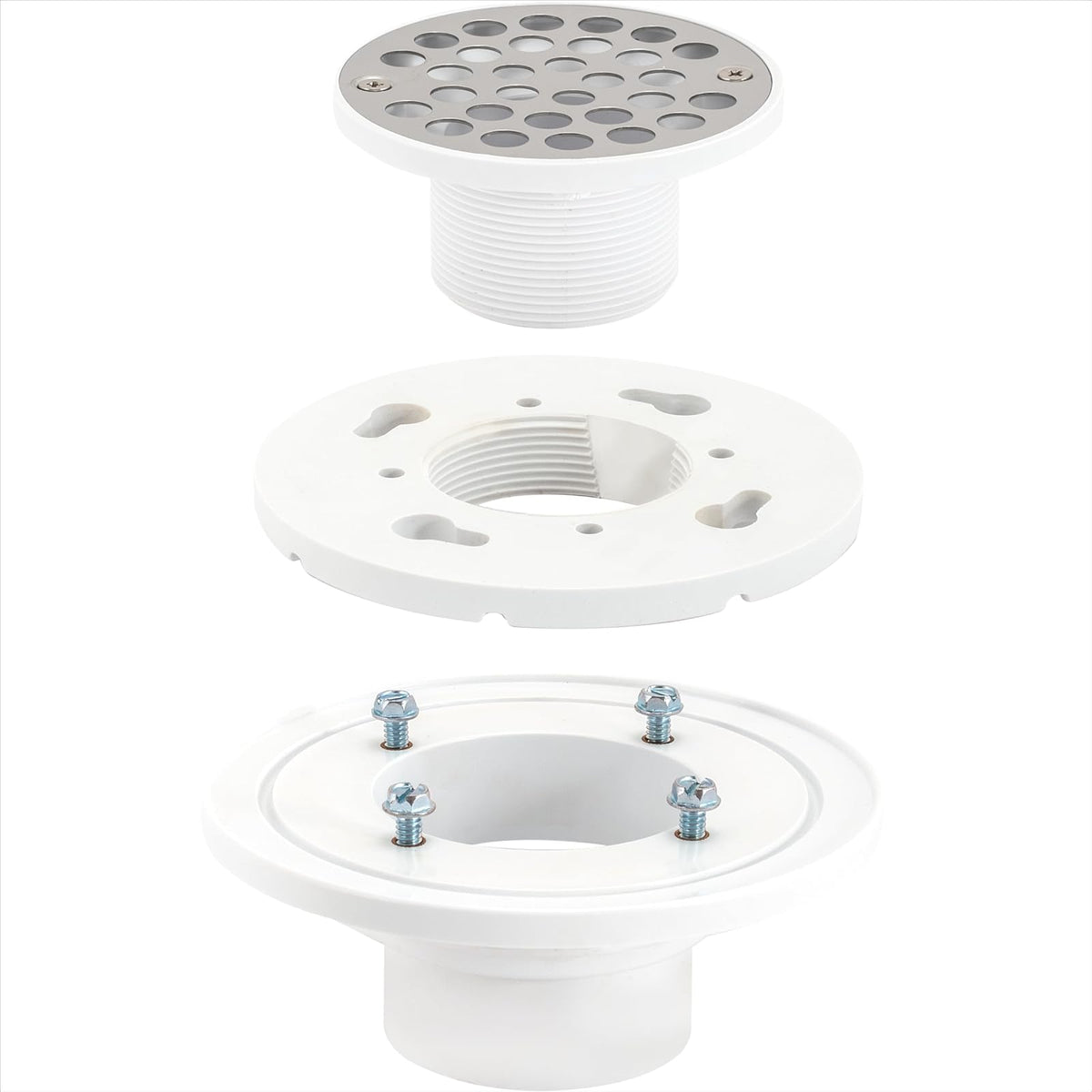 EZ-FLO 15301 - Drenaje de ducha de PVC de perfil bajo para suelo y baño, filtro de 4 pulgadas con tornillos de acero inoxidable, PVC, 5.08, Blanco