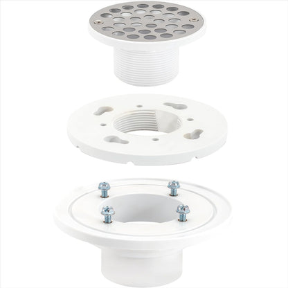 EZ-FLO 15301 - Drenaje de ducha de PVC de perfil bajo para suelo y baño, filtro de 4 pulgadas con tornillos de acero inoxidable, PVC, 5.08, Blanco