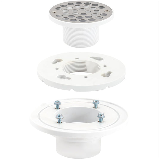 EZ-FLO 15301 - Drenaje de ducha de PVC de perfil bajo para suelo y baño, filtro de 4 pulgadas con tornillos de acero inoxidable, PVC, 5.08, Blanco