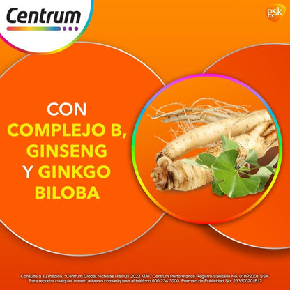 Centrum Multivitamínico Performance con Magnesio, Vitamina C, Vitamina D y Zinc 100 Tabletas