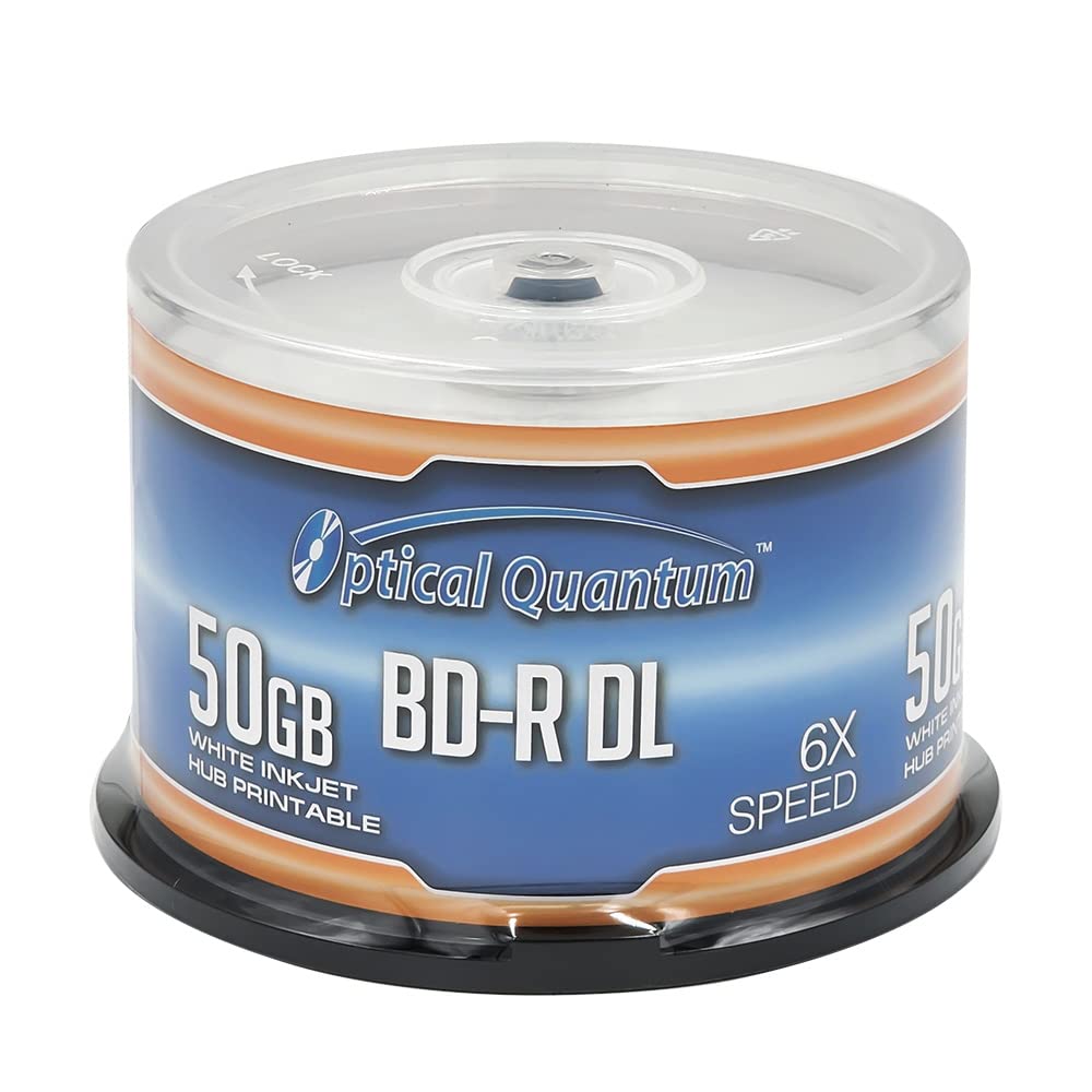 Optical Quantum 6X 50GB BD-R DL White Inkjet Printable BLU-Ray Double Layer Recordable Media, 50-Disc Spindle