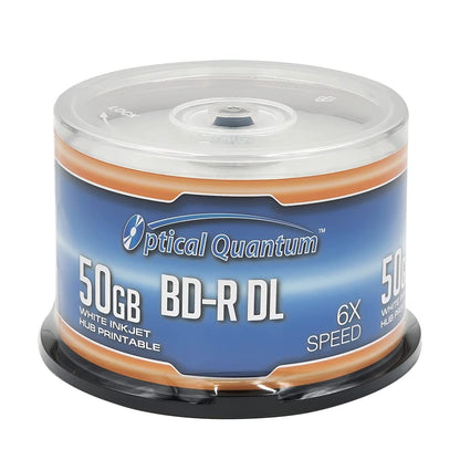 Optical Quantum 6X 50GB BD-R DL White Inkjet Printable BLU-Ray Double Layer Recordable Media, 50-Disc Spindle