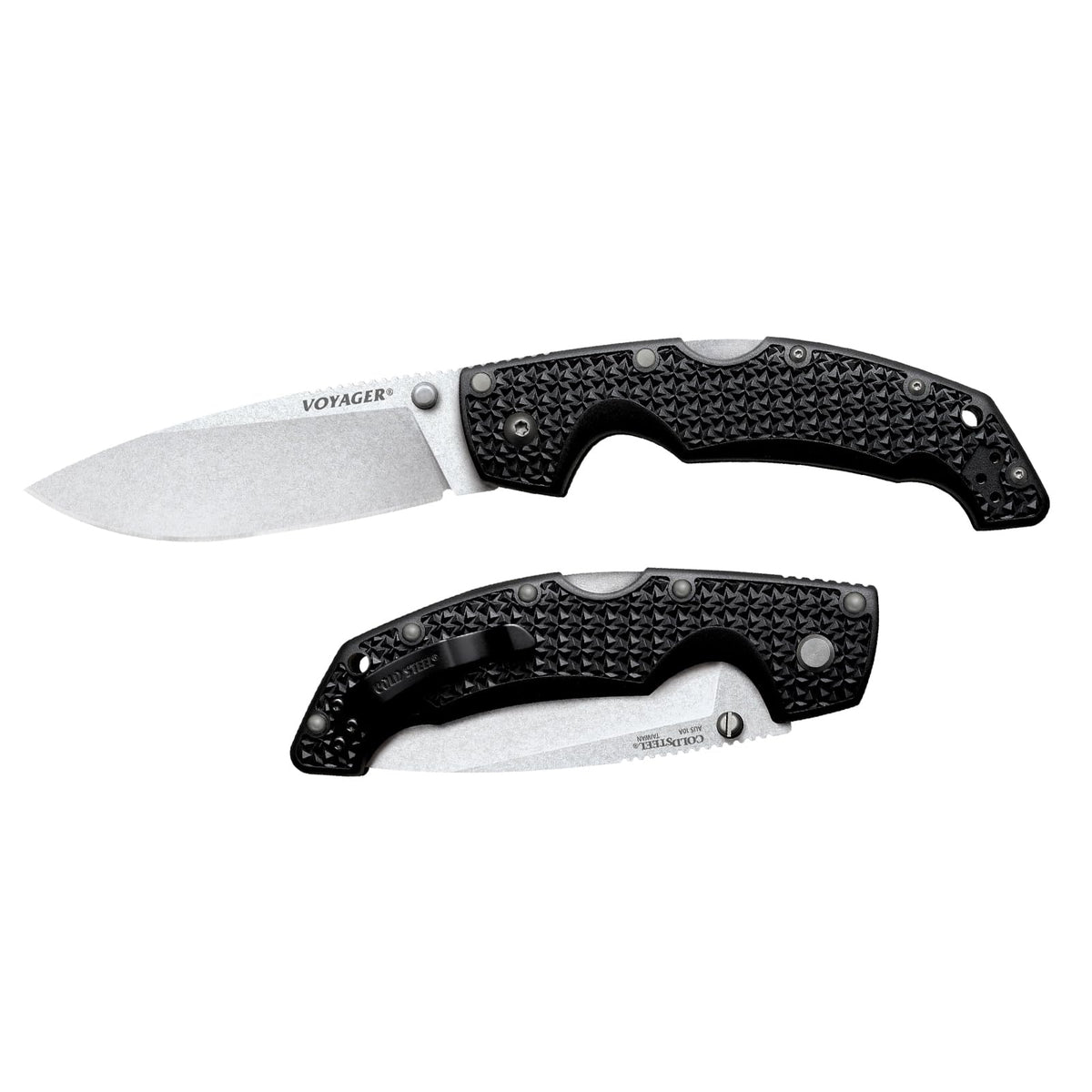 Cold Steel Voyager AUS10A AUS10A - Cuchilla afilada de 13,2 cm, mango Griv-Ex, para llevar diario, cuchillo plegable táctico con bloqueo de triple anuncios