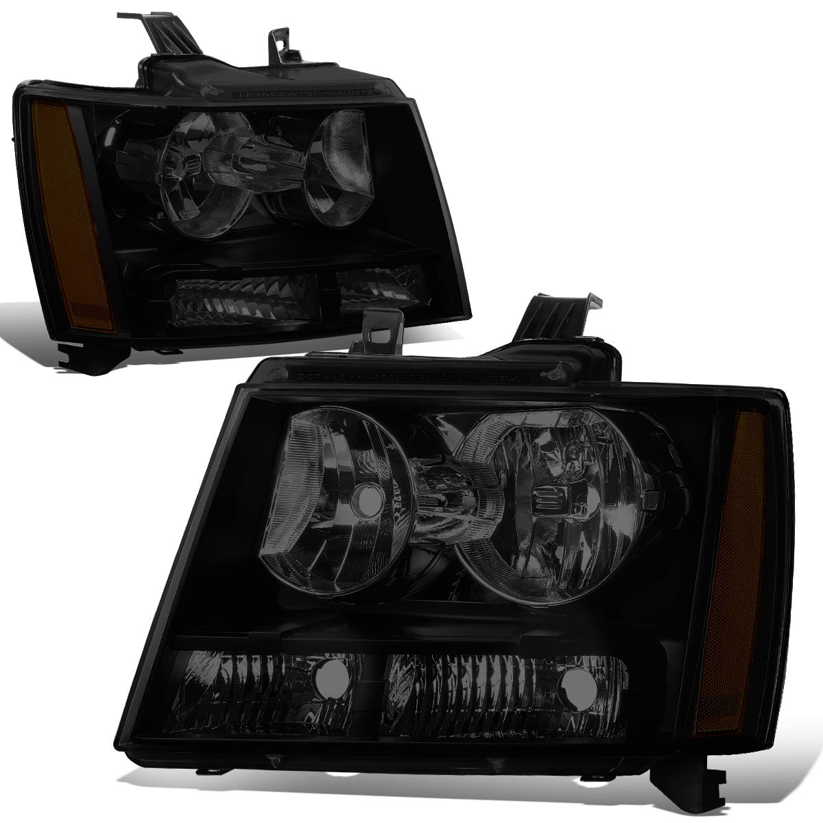 DNA Motoring Par de Faros Delanteros Halogen, Negro/Humo/Ámbar, HL-OH-CSA07-BK-SM-AM [compatible con Chevy Tahoe/Suburban/Avalanche 2007-2013]