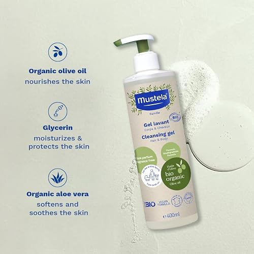 Mustela Bio Orgánico, Gel de Baño Corporal y Capilar, 400ml