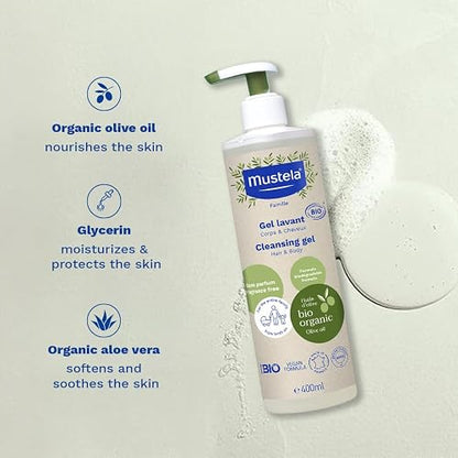 Mustela Bio Orgánico, Gel de Baño Corporal y Capilar, 400ml