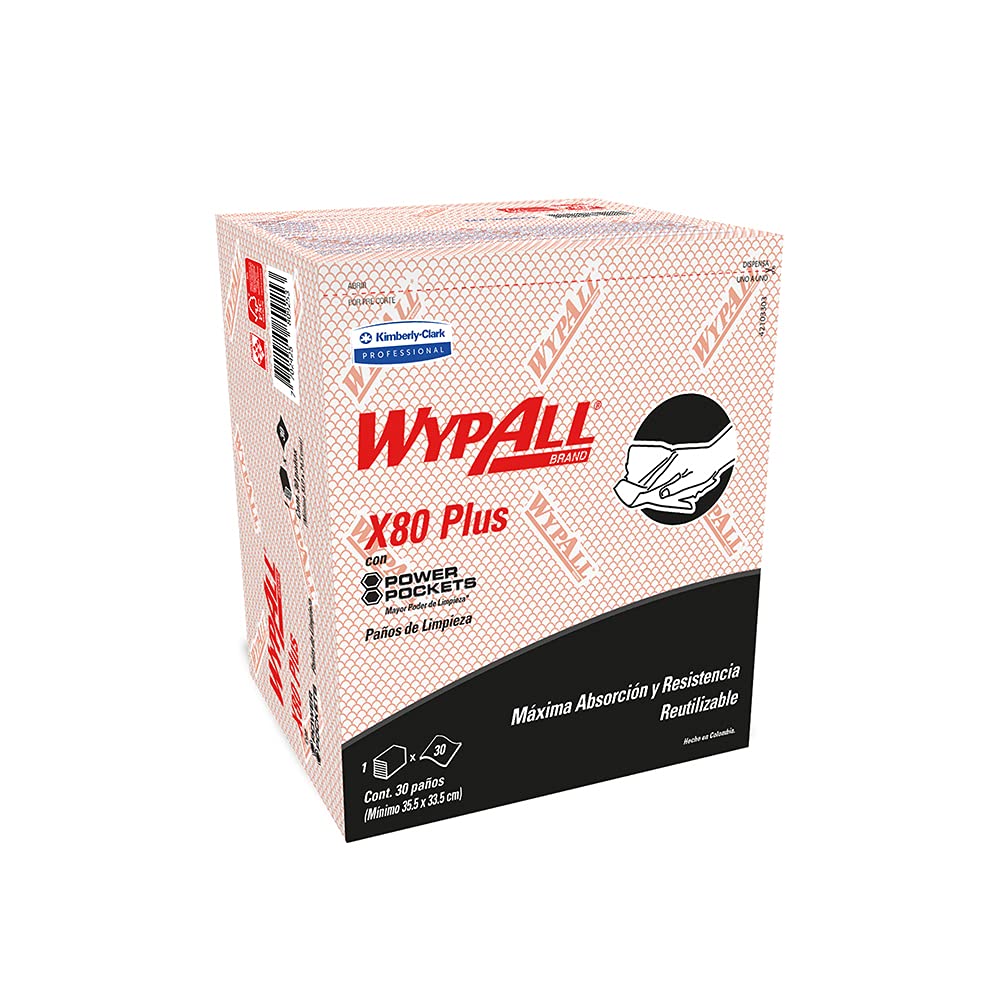 Kimberly-Clark Professional, Wypall X80 Plus color rojo, 30 wipers por paquete, 10 paquetes por corrugado, wiper con grabado