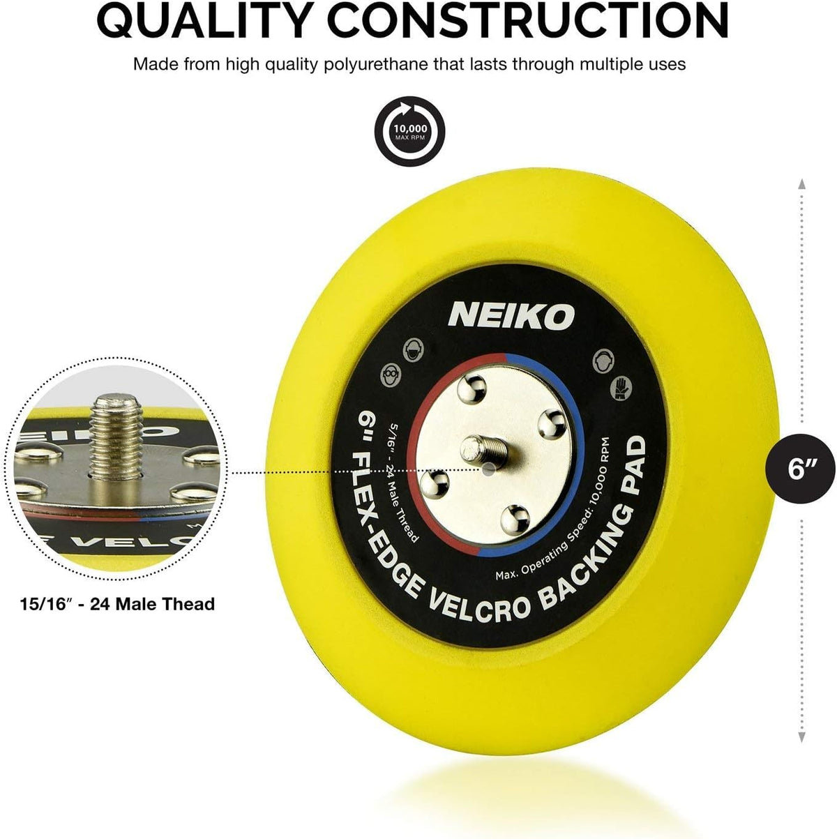Neiko 30267A Almohadilla de respaldo de poliuretano flexible con gancho y bucle para lijadora DA | 15,2 cm, 10,000 RPM, 5/16 "-24 roscas