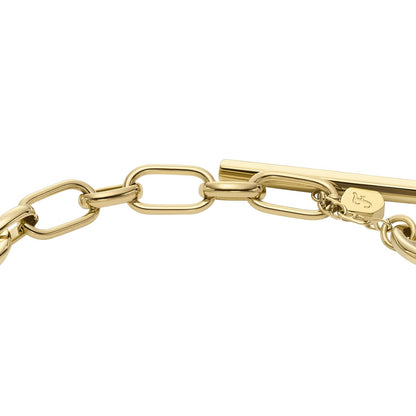 Pulsera Fossil Modelo: JF04759710 Heritage de acero inoxidable en color dorado para dama