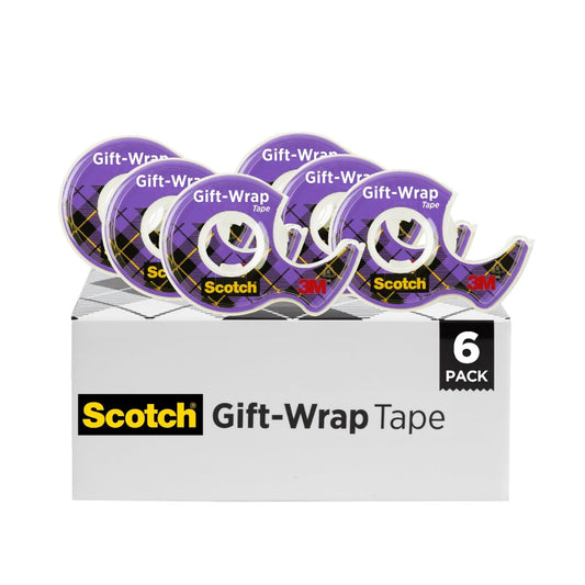 Scotch 615-GW Cinta de regalo, acabado satinado, 1.91 cm x 16.5 m, 6 rollos dispensadores