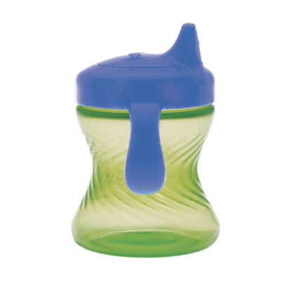 Nuby - Taza para beber con boquilla dura sin derrames de 2 asas con fácil agarre, paquete de 3, 7 onzas, taza para beber con sorbos controlados durante más de 6 meses, color verde/agua/rojo