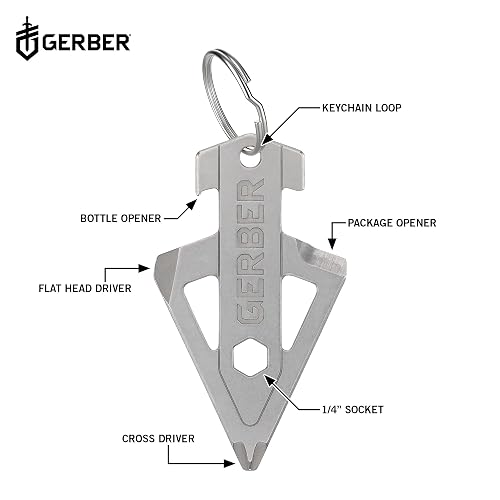Gerber Broadhead Herramienta Multifunción 1074045 | Plata, acero inoxidable, longitud 6.5 cm, peso 26 g, 5 funciones, llavero