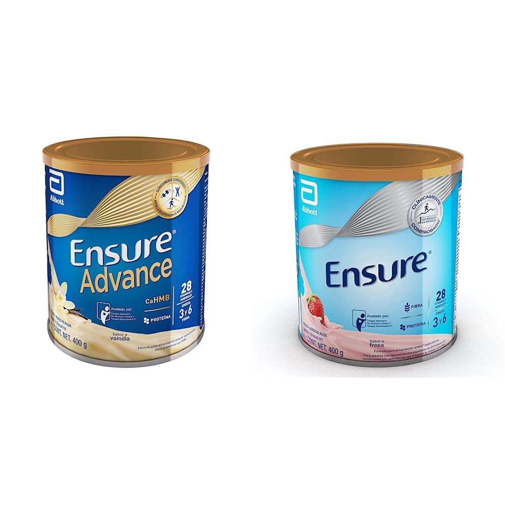 Ensure Advance Vainilla en Polvo 400g, Alimentación Especializada + Clásico Polvo Sabor Fresa 400 g