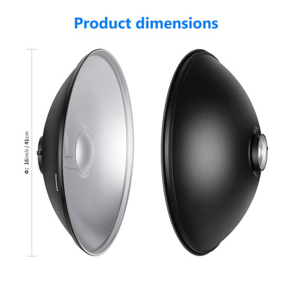 NEEWER 16"/41cm Aluminio Standard Reflector Beauty Dish | Con Blanco Difusor Sock, para Bowens Montura Studio Flash de Estudio Light, NEEWER Vision 4 ML300 S101-300W S101-400W Etc