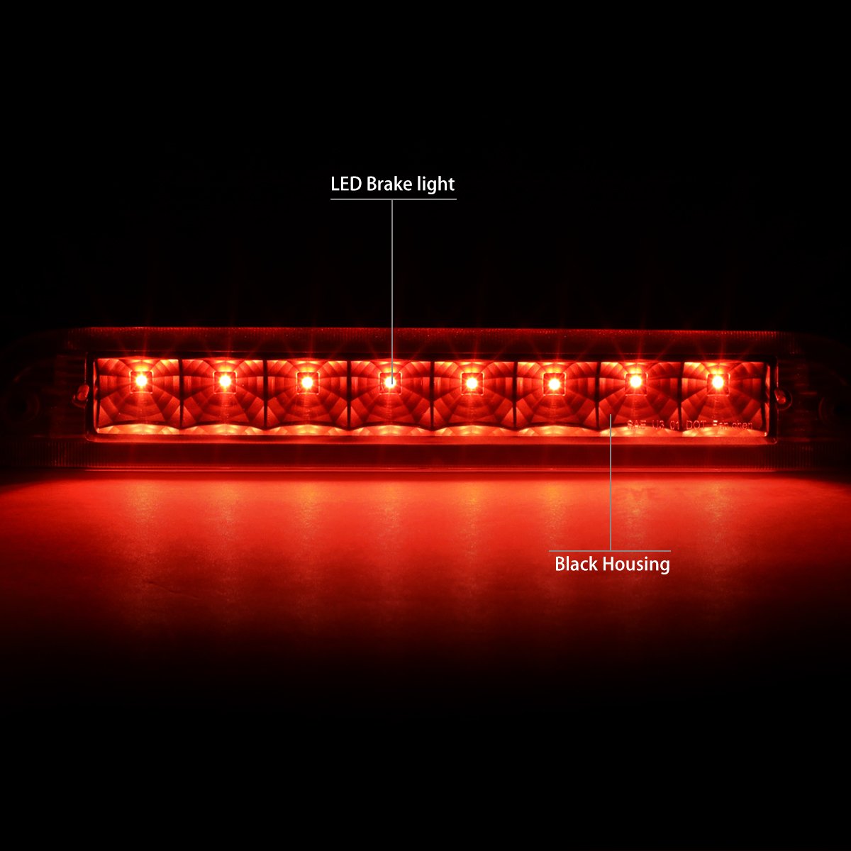 DNA Motoring 3BL-FES01-LED-BK Luz de Freno LED de Tercera Cola Carcasa Negra para Ford Escape 01-07 Mariner 05-07