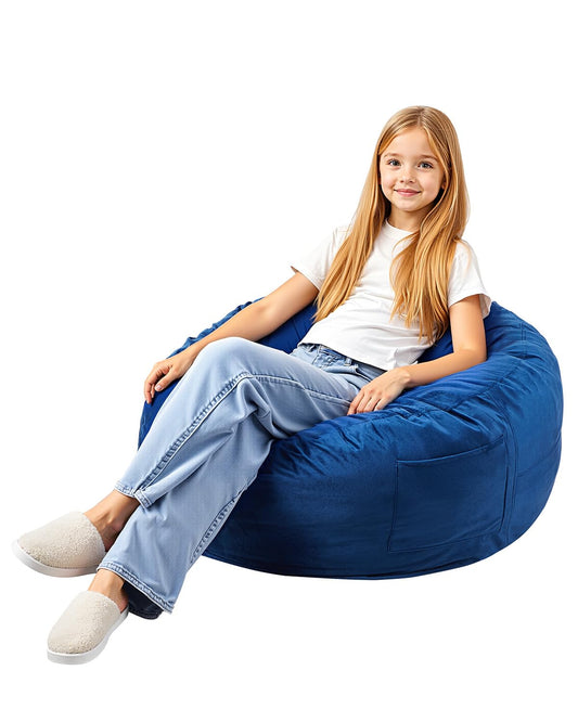 VEVOR Sillón Puf, Puf Redondo de 890 x 890 x 560 mm con Funda Extraíble y Lavable, Espuma Viscoelástica 25D Rellena de Terciopelo Holandés Suave y Liso, Carga de 80 kg para Dormitorio, Azul