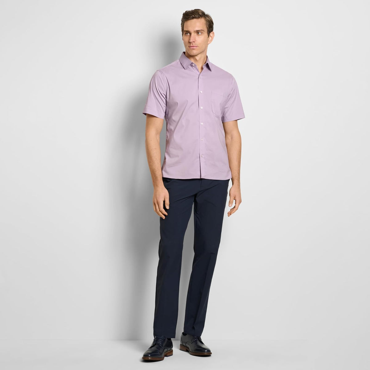 Van Heusen Camisa de Manga Corta sin Arrugas Camisa de Botones para Hombre
