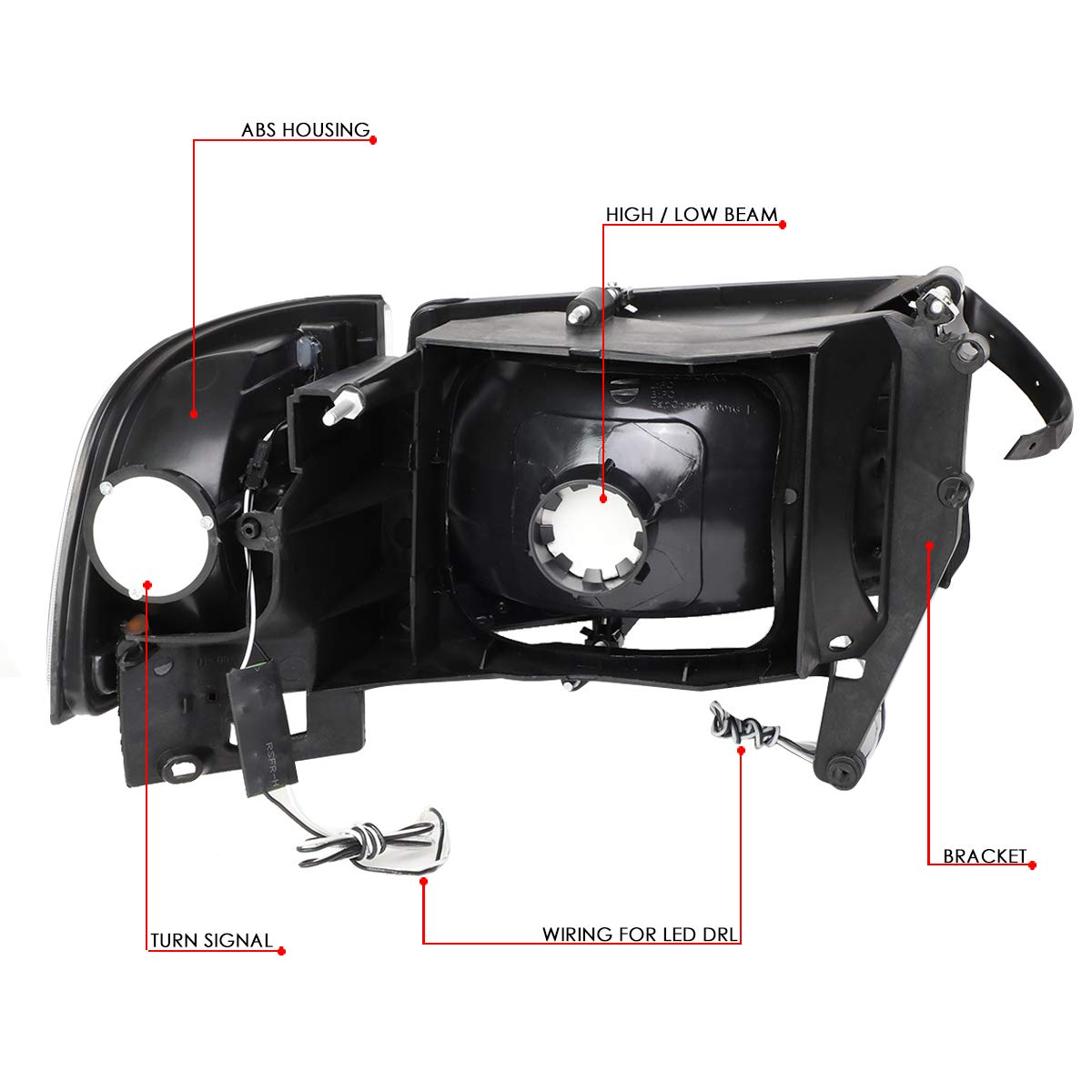 DNA Motoring HL-LB2-DR944-BK-SM-AM Faros Delanteros Ámbar Ahumado LED DRL Repuesto para Dodge Ram 1500 94-01