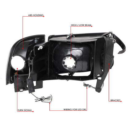DNA Motoring HL-LB2-DR944-BK-SM-AM Faros Delanteros Ámbar Ahumado LED DRL Repuesto para Dodge Ram 1500 94-01
