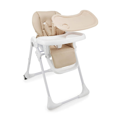 Kinderkraft TUMMIE Silla alta 2 en 1, Periquera, Tona Bebé, Para niños, Trona combinada, Asiento desde los primeros meses de vida, reposapiés, Posición tumbada, con juguetes, ajustable, Beige