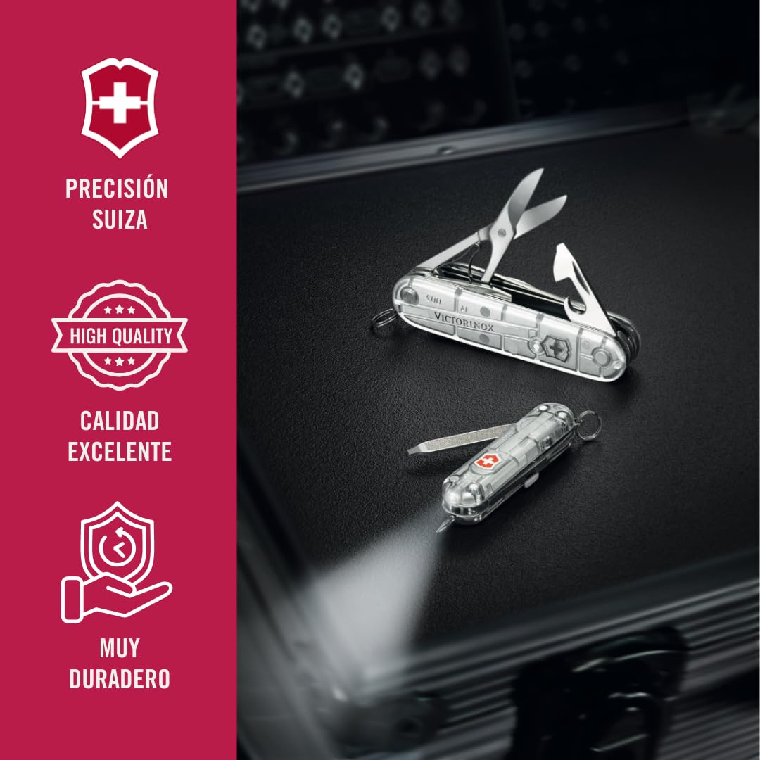 Victorinox Navaja Huntsman Silver Tech, Plata Transparente, 15 Usos | Navaja resistente con tijeras y sierra para madera para camping y exterior. Incluye cuchilla y sacacorchos. Fabricado en Suiz