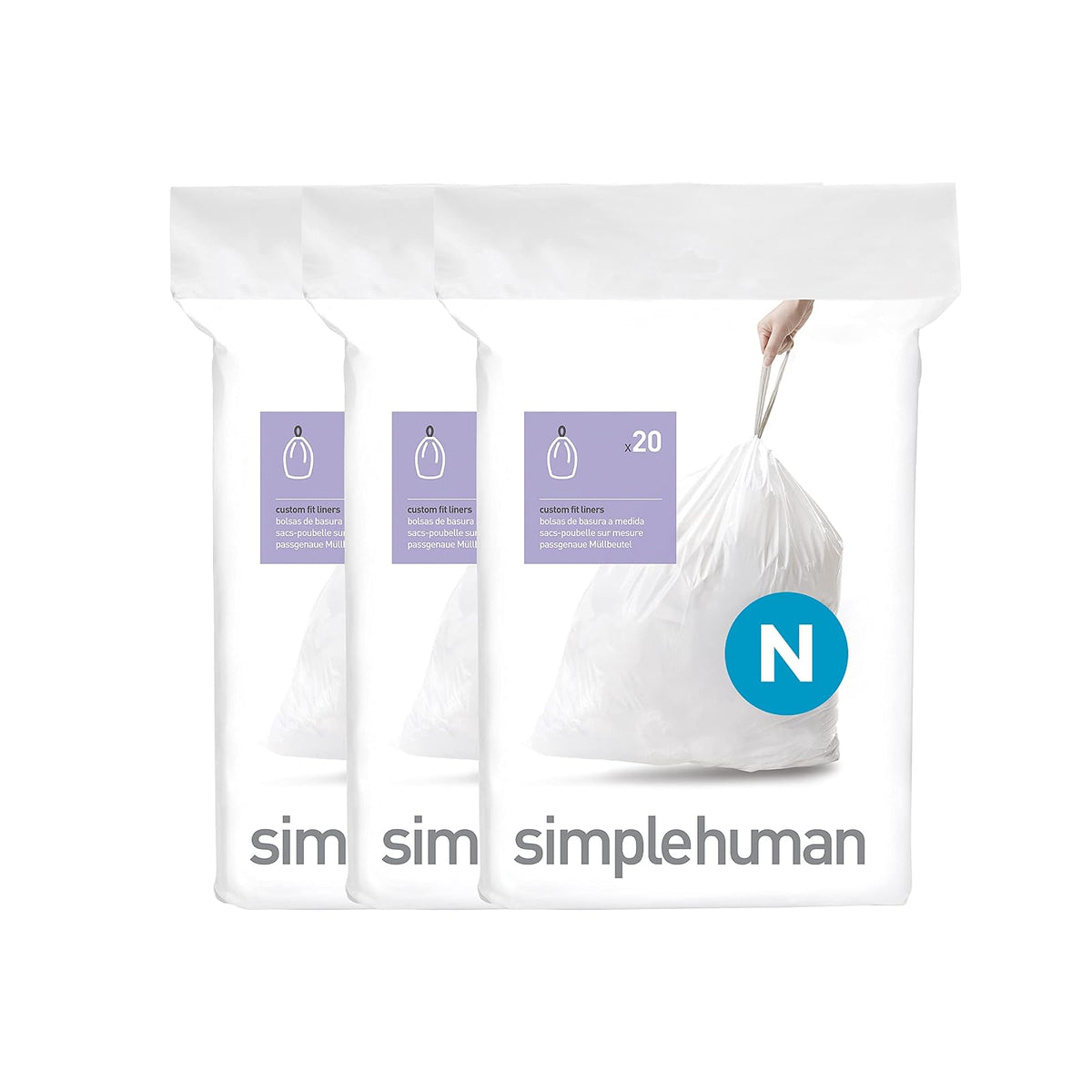 simplehuman Bolsas de Basura a la Medida Paquete de 60 - 60 bolsas - código N