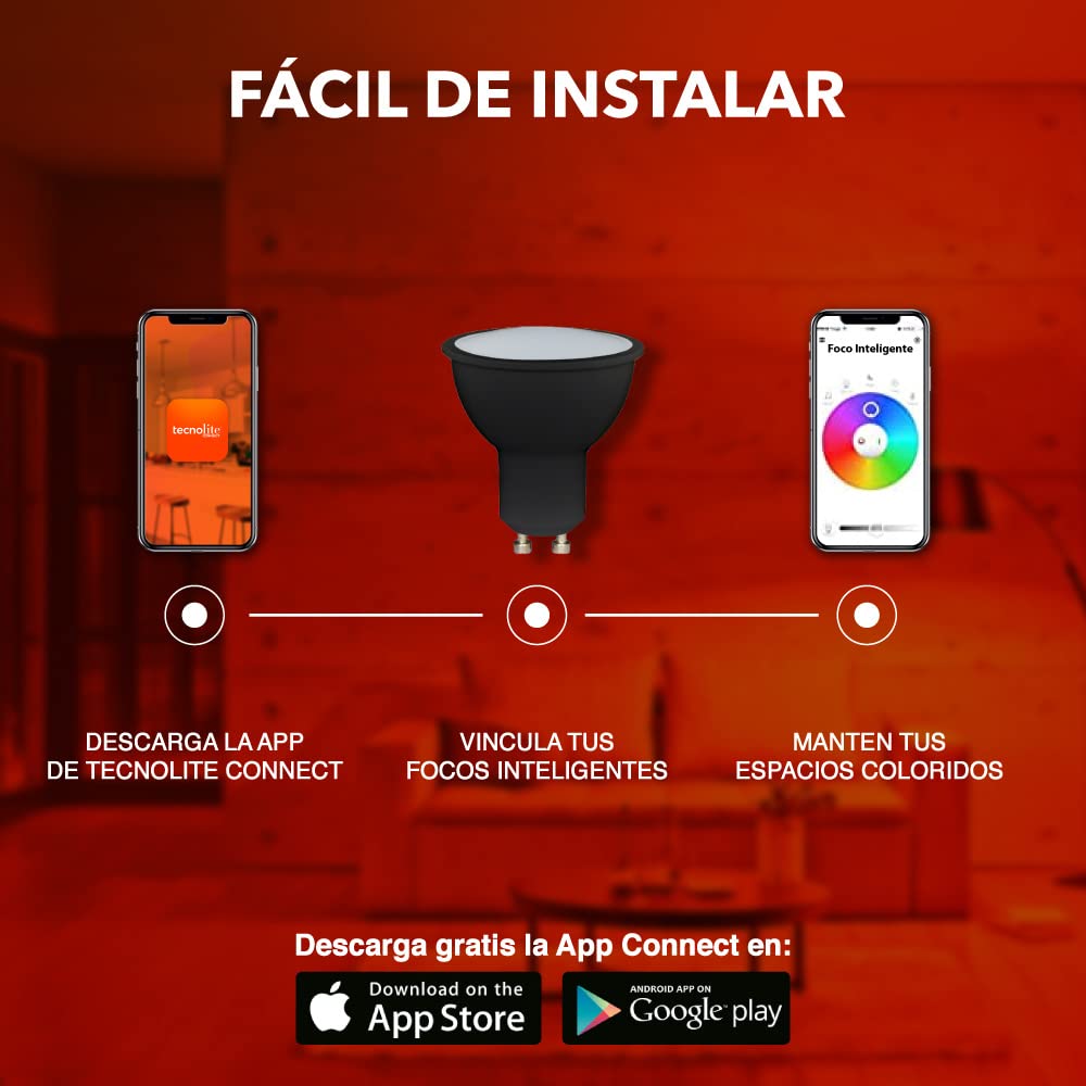 Tecnolite Connect Foco MR16 RGB 5W | 1 unidad, RGB atenuable, WiFi y Bluetooth, compatible Alexa