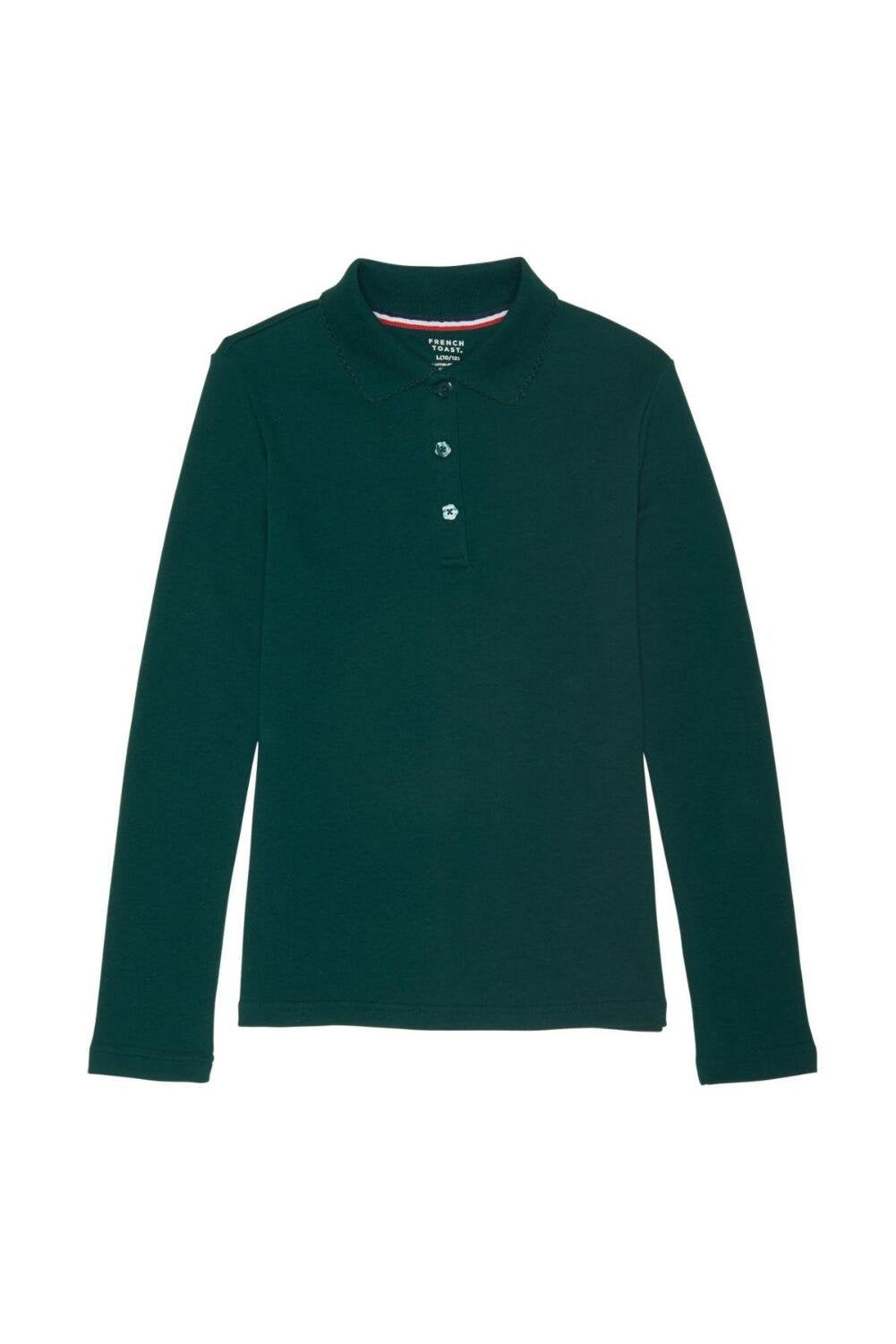 French Toast Polo Interlock de Manga Larga con Cuello Picot para Niña - 7-8 - Verde