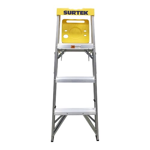Surtek ET3 Escalera de Aluminio Tipo Tijera, 3 Peldaños, 1.21 m
