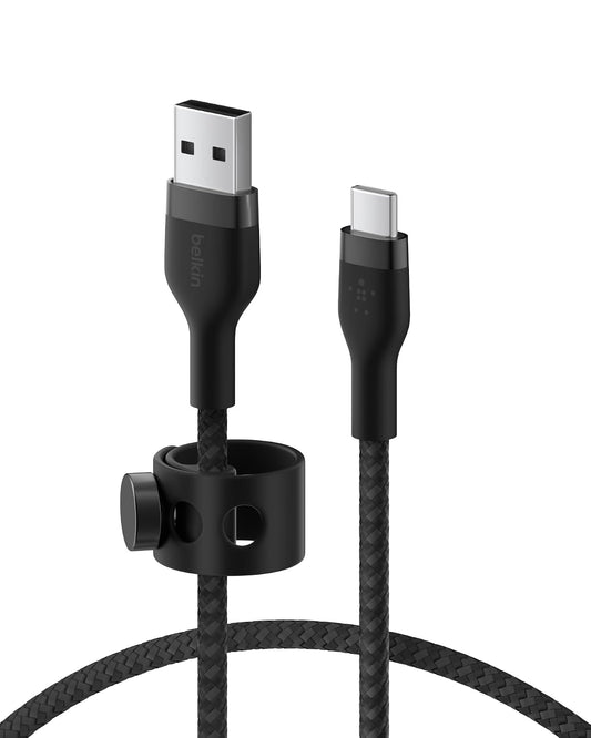 Belkin BoostCharge Pro Flex Cable trenzado USB-C a USB-A (1 M/3.3 pies), cable tipo C a A Cable de carga rápida con certificación USB-C USB-IF para iPhone 16 Series, iPad Pro, Galaxy S24, Note, Pixel