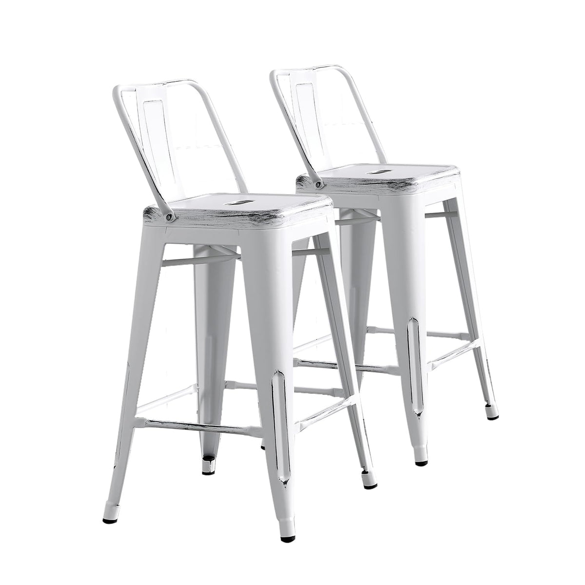 AC Pacific Taburetes de Bar Industriales de Metal, Juego de 2 - 24" Seat - Blanco gastado