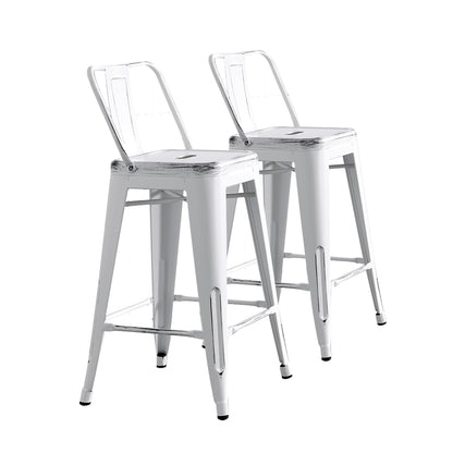 AC Pacific Taburetes de Bar Industriales de Metal, Juego de 2 - 24" Seat - Blanco gastado