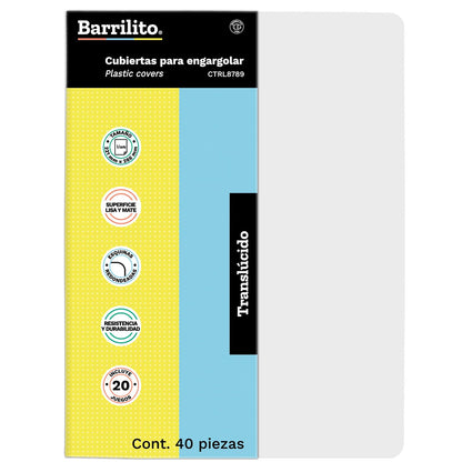 Barrilito Cubiertas para Engargolar Lisa Transparente Tamaño Carta Paquete 40 Piezas