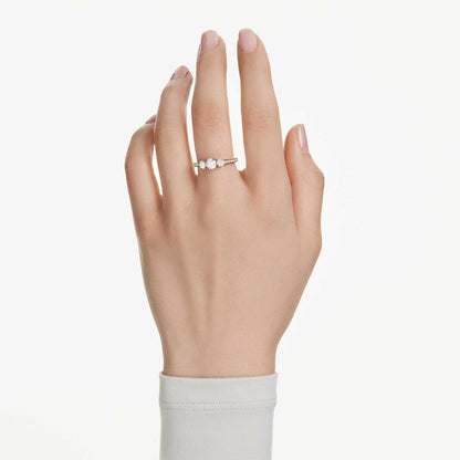 Swarovski Anillo Stilla Attract, Talla redonda, Blanco, Baño tono oro